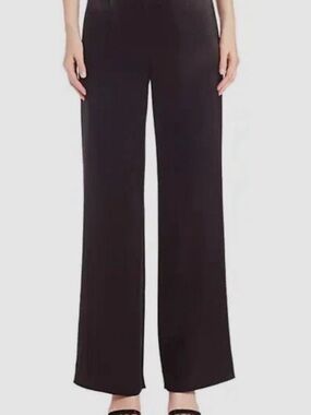 St John Women 14 Caviar Kate Satin Wide Leg Black High Rise Side Zip Dress Pants